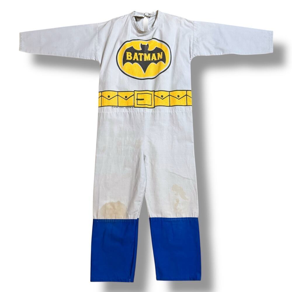 VTG Ben Cooper Batman Costume Kids Light Gray Blue Cotton Body Suit M STAINED